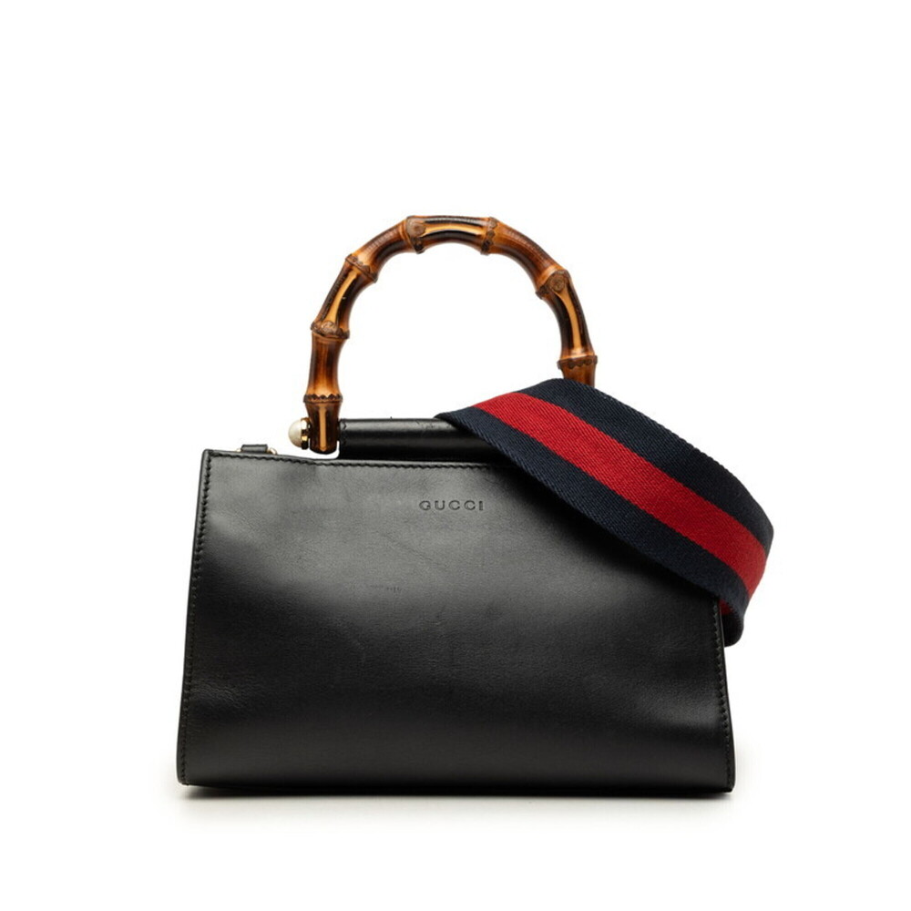 Gucci Bamboo Sherry Line Nymphaea Handbag Shoulder Bag 2WAY 470271 Black Red ...